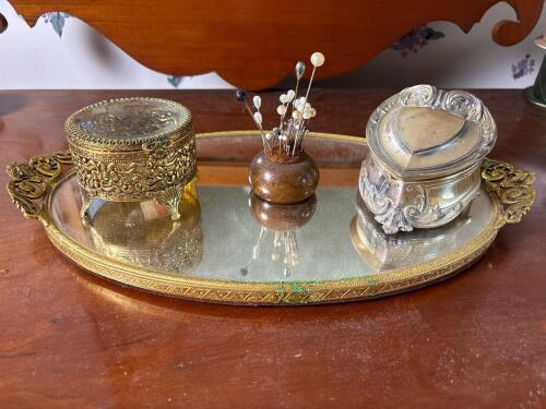 Oval Gilt Ormolu-Style Mirrored Vanity Tray