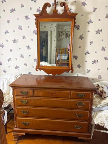 Dresser With Mirror in Colonial-Style Cherry Finish