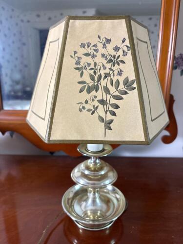 Brass Chamberstick-Style Table Lamp With Floral Shade