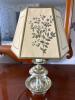 Brass Chamberstick-Style Table Lamp With Floral Shade