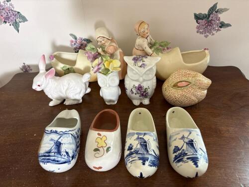 Assorted Decorative Dutch-Style Ceramic Figurines and Planters