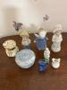 Assorted Miniature Porcelain Figurines, Trinket Boxes, and Pitchers