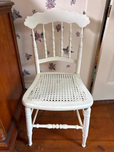 White Painted Cane Seat Side Chair, Victorian-Style