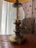 Brass and Glass Table Lamp with Drum Shade, Mid-Century Style - 2