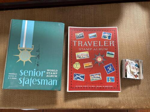 Senior Statesman World Stamp Album with Traveler Album and Loose Stamps