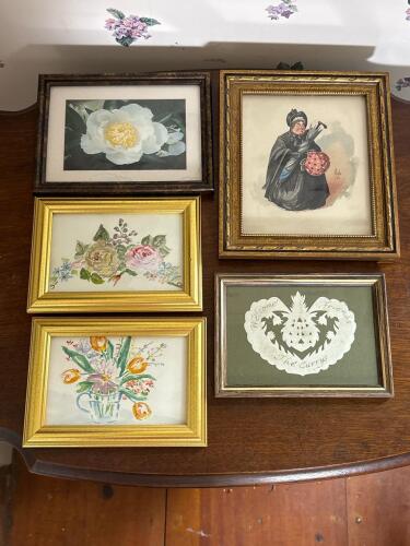 Framed Floral Watercolor Prints, Papercut Heart, and Humor Print
