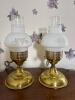 Pair of Brass Table Lamps with Frosted Glass Shades