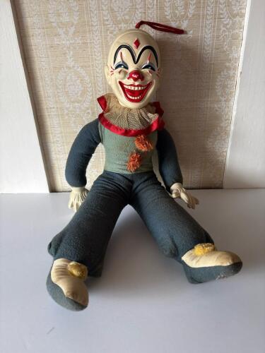 Vintage Clown Doll With Painted Plastic Face and Fabric Body