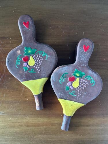 Pair of Woodland Fruit Motif Wall Pocket Vases