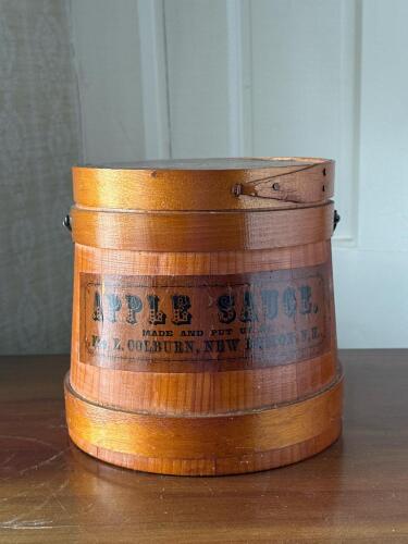 Wooden Apple Sauce Pail with Fabric Trim and Buttons