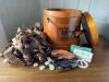 Wooden Apple Sauce Pail with Fabric Trim and Buttons - 10