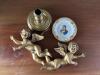 Gilt Cherub Wall Plaques, Brass Candlestick, Limoges Ashtray