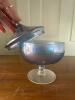 Iridescent Blue Art Glass Covered Compote Dish - 5