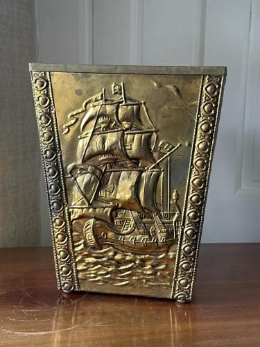 Brass-Style Embossed Metal Wastebasket
