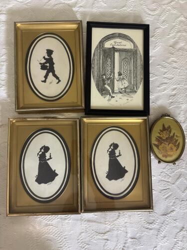 Pressed Floral Oval Artwork and Silhouettes