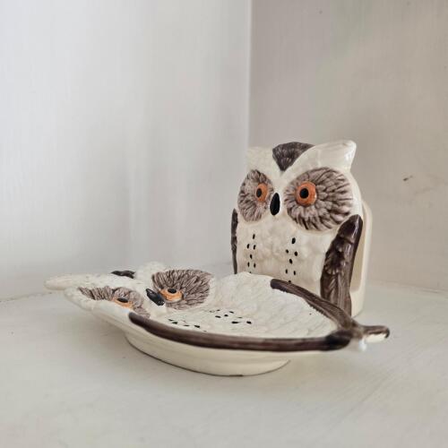 Owl-Shaped Ceramic Dish and Napkin Holder, Japan