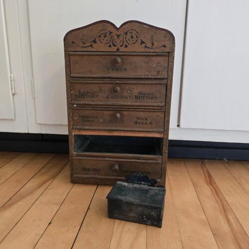 Antique Metal Parts Organizer Cabinet with Drawers