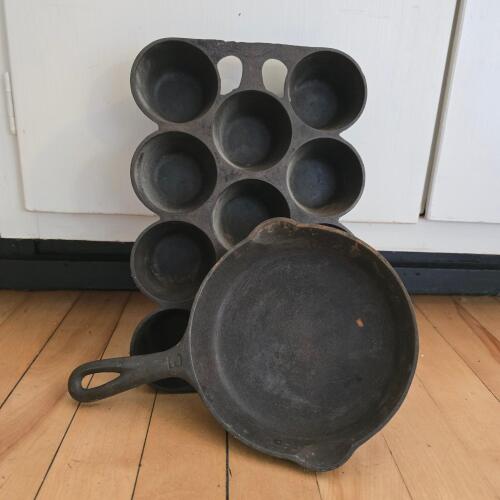 Cast Iron Griswold No. 3 Skillet and S. R. & Co. Best Made Muffin Pan
