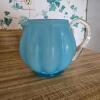 Blue Art Glass Pitcher With Clear Handle