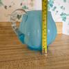 Blue Art Glass Pitcher With Clear Handle - 2