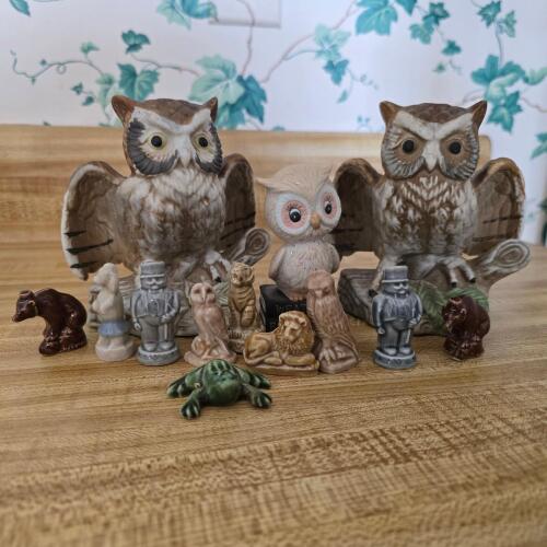 Assorted Ceramic Owl Figurines and Animal Miniatures