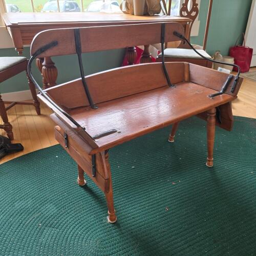 Wooden Bench With Metal Brackets, Turned Legs