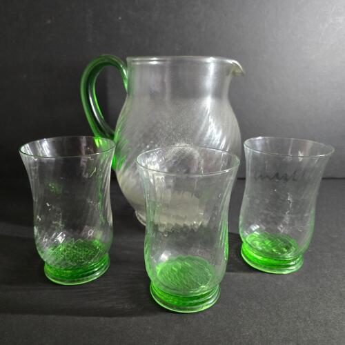 Vintage Uranium Glass Pitcher and Tumblers Set