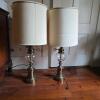 Pair of Brass and Glass Table Lamps with Drum Shades