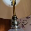Pair of Brass and Glass Table Lamps with Drum Shades - 2