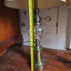 Pair of Brass and Glass Table Lamps with Drum Shades - 5