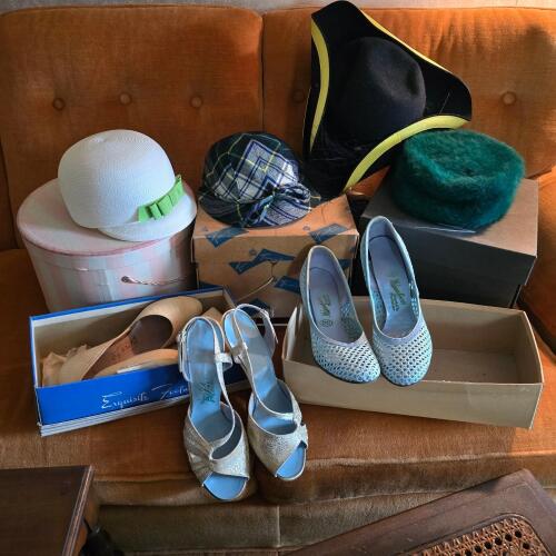 Vintage Women's Hats and Shoes, Assorted Styles and Makers
