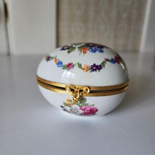 Limoges France Porcelain Floral Egg Trinket Box