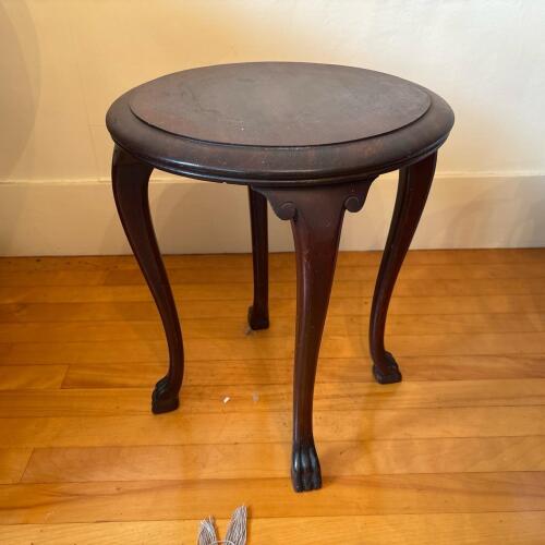 Round Wooden Side Table with Paw Feet