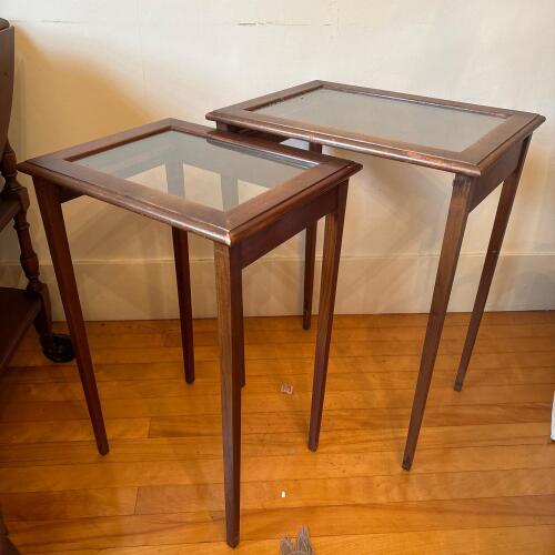 Pair of MCM Wood and Glass Inset Side Tables