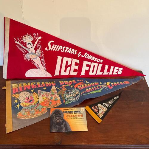 Vintage Circus and Ice Follies Souvenir Pennants