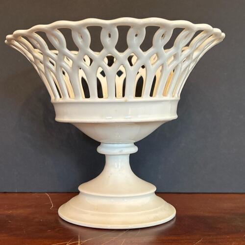 Vintage Reticulated White Ceramic Compote