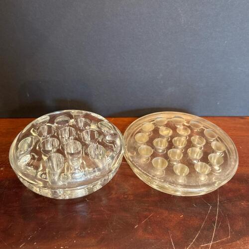 Two Vintage Clear Glass Flower Frogs