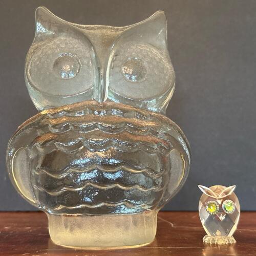 Glass Owl Paperweight and Small Owl Figurine