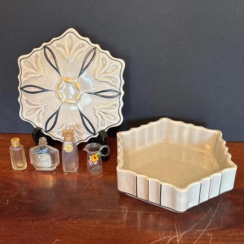Art Deco Ceramic Trinket Box & Mini Glass Bottles