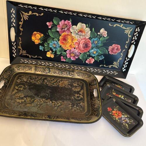 Vintage Decorative Floral Toleware Trays