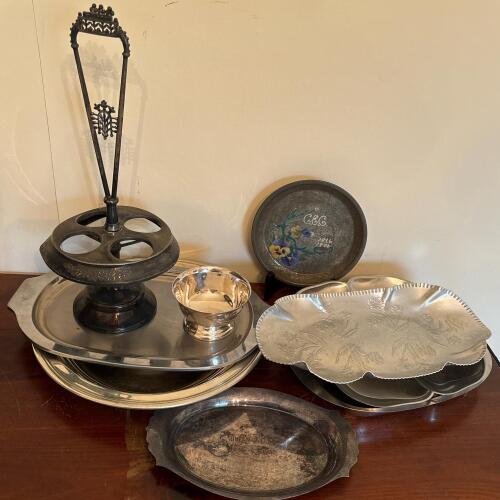 Assorted Vintage Metal Serving Pieces