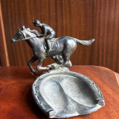 Jockey on Horse Cast Metal Horseshoe Ashtray