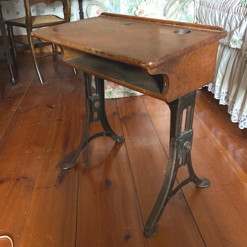 Vintage School Desk With Cast Iron Legs, Eclipse Base