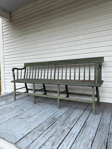 Green Painted Windsor-Style Bench with Spindle Back