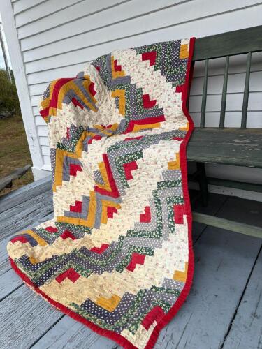 Vintage Log Cabin-Style Patchwork Quilt