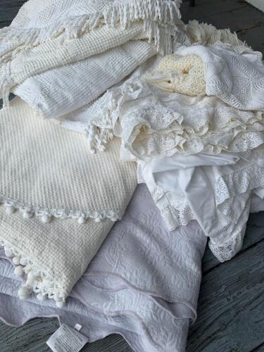 Assorted White Coverlets and Throws in Classic and Lace Styles