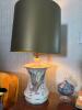 Porcelain Table Lamp With Eagle Motif and Drum Shade