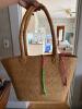 Woven Straw Tote Bag With Floral Print Lining