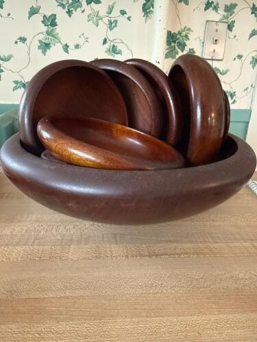 Mid-Century Modern Style Wooden Bowls and Salad Plates