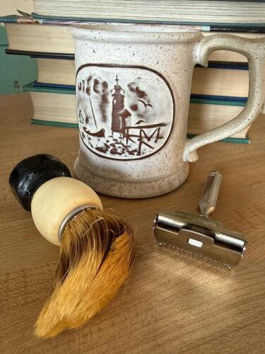 Vintage GEM Junior Razor, Sekine Brush, and Pottery Mug Shaving Set